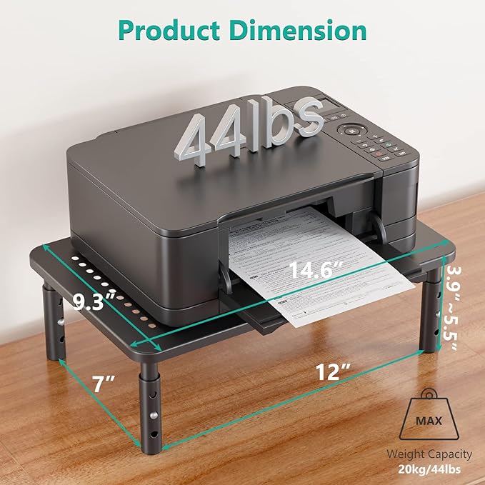 WALI Computer Monitor Stand for Desk, Adjustable Laptop Riser, up to 44 lbs | Monitor Riser Under-Desk Storage, Fits Monitors, Laptops, Printers, for Home, Office, School Supplies (STT003), 1 Pack, Black - Image 4