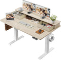 Veken 47x28 in Electric Standing Desk with Drawers, Adjustable Table, Wood | Stand up Computer Desk for Home Office, Work & Study, with Storage, 3 Memory Presets, Cable Organizer, Hook, and Quiet Lift. by Veken