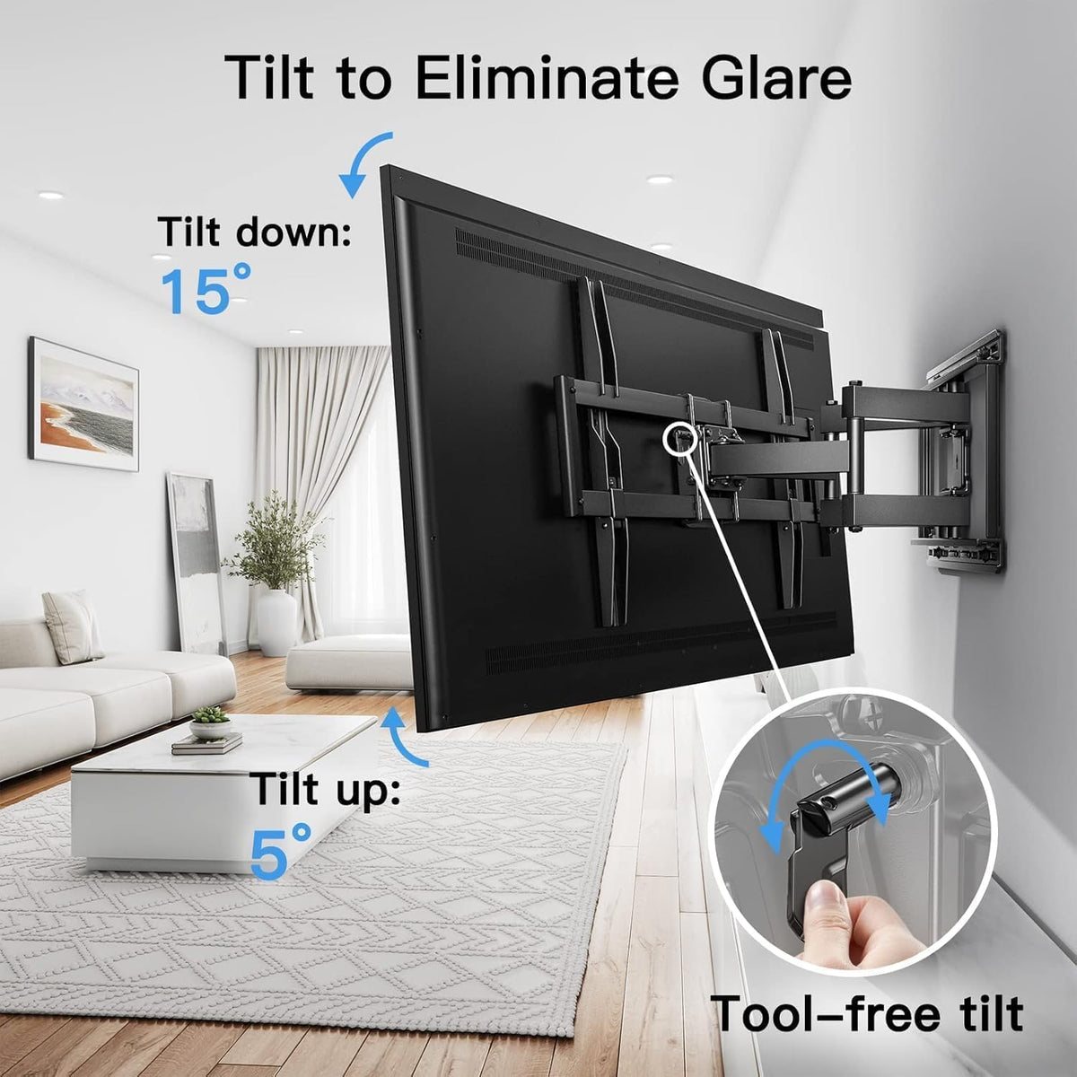 Pipishell Full Motion TV Wall Mount for 37-75 inch Flat/Curved TVs up to 100lbs, Wall Mount TV Bracket Swivel and Tilt, TV Mount Fits 8/12/16" Wood Studs, Max VESA 600x400mm, PILF3 - Image 7