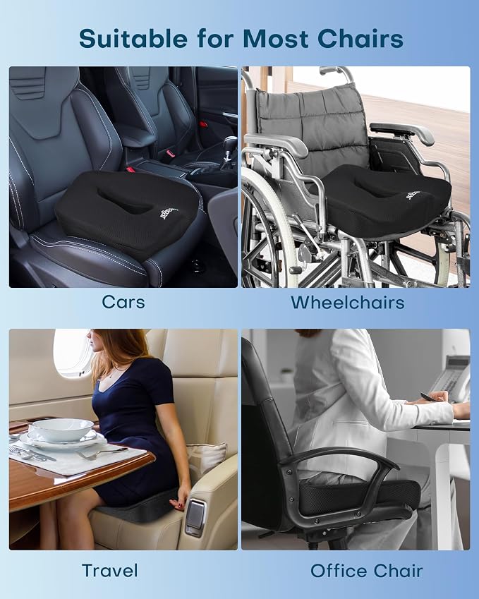 Seat Cushion -Extra Large Ergonomic Memory Foam Cushion | for Office Chair Cushions, Car Seat and Wheelchair - Relief Sciatica & Pain Relief for Hip & Lower Back Comfort Black - Image 7