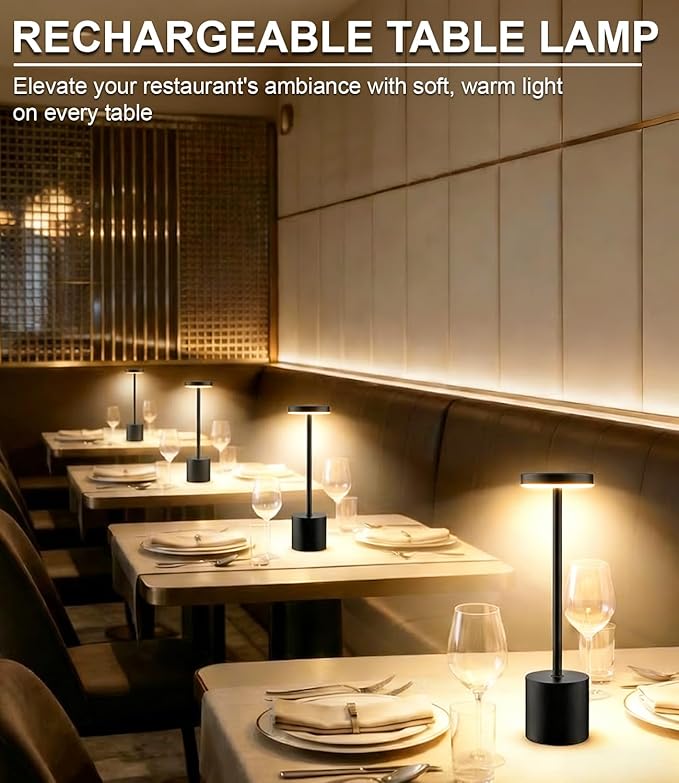 Cordless Table Lamp Set of 2, Rechargeable 5000mAh Battery Operated Outdoor Table Lamps, Portable LED Desk Lamp, 3 Color Dimmable Table Light for Restaurant, Patio, Bedroom, Bedside Night Lamp(Black) - Image 3