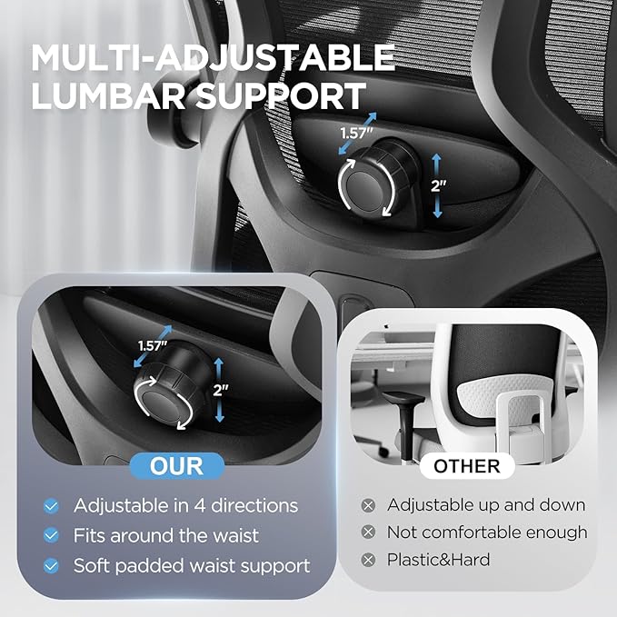 Ergonomic Office Chair with Footrest,Ultra Thick Desk Chair,Black | 150°Reclining,Mesh High Back,Adjustable 2D Lumbar Support and Headrest,4.8" Spring Cushion,Premium Computer Chair for Adults - Image 3