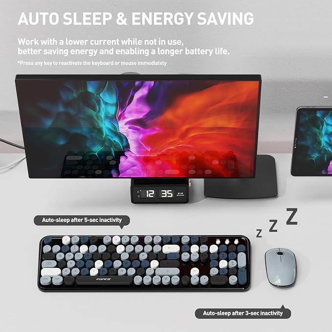 2.4GHz Wireless Keyboard and Mouse Set with Switch Button - Full-Size Keyboard - Compatible for Windows/Laptop/PC/Notebook/Smart TV and More - Grey Colorful - Image 8