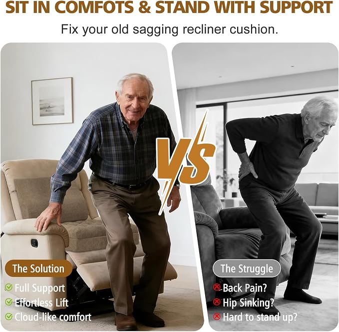 Recliner Cushion for Elderly with Lumbar Support Pillow - 20x20x5 Inch Extra Thick Recliner Seat Cushion for Seniors Relief Back Pain and Tailbone Pain from Long Sitting Non-Slip Bottom Brown - Image 5