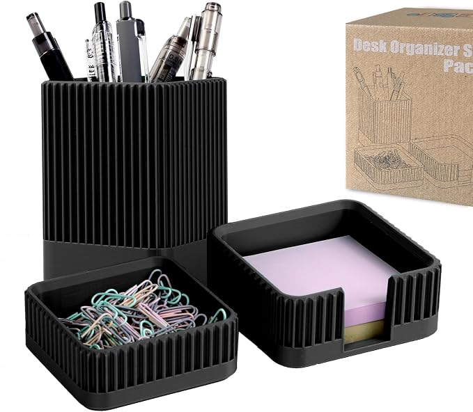 Aesthetic Desk Organizers and Accessories Set of 3 with Pen Holder,Paperclip Holder,Sticky Note Holder - Durable Plastic Pencil Holder for Office Women Men-Teacher Appreciation/Back-to-school Gift by Unknown