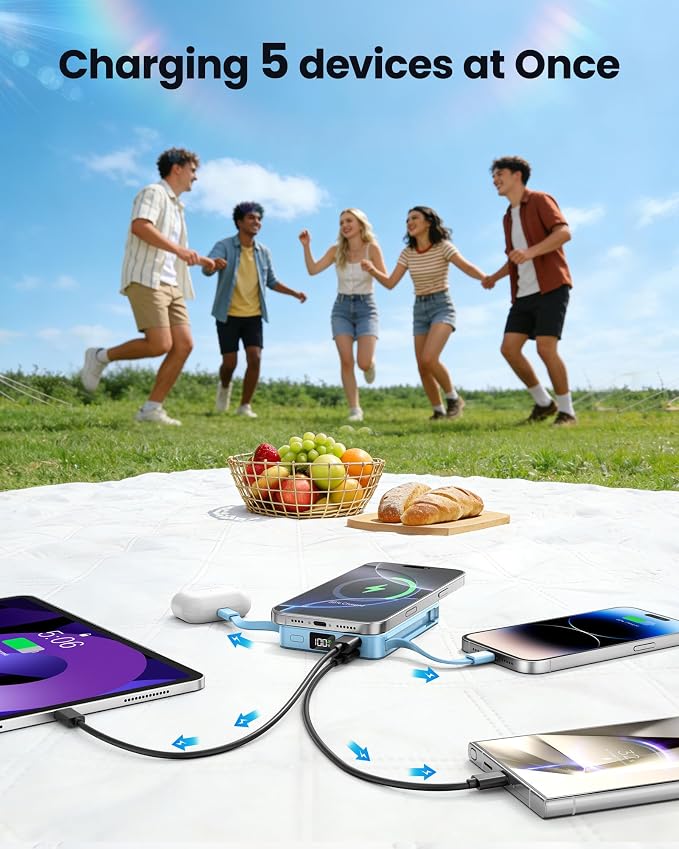 Magnetic Portable Charger, 22.5W Power Bank Fast Charging 10000mAh, Portable Charger with Built in Cable, for Magsafe Battery Pack Compatible with iPhone 17/16/15/14/13/12 Pro/Pro Max Sky Blue | Fast Charging 22.5W ExternalBattery Pack Compatible with ... - Image 6