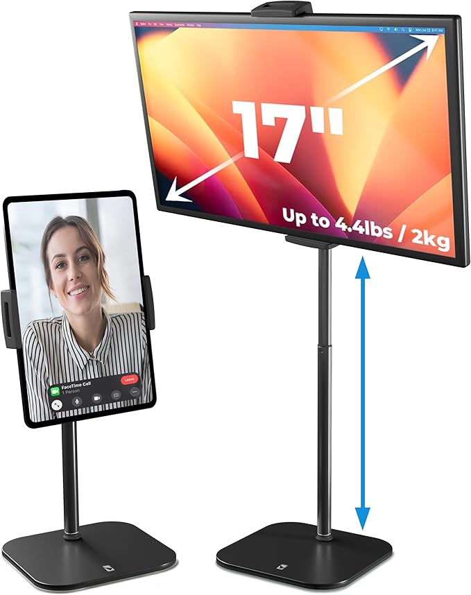COOPER TabStand 20" Tall iPad Stand for Desk, Portable Monitor Stand Holder | 13-20" Adjustable, Holds 4.4lb, Weighted Metal Base, Desktop Tablet Stand, Tablet Mount, iPad Holder for Desk; fits Kindle by CooperCases