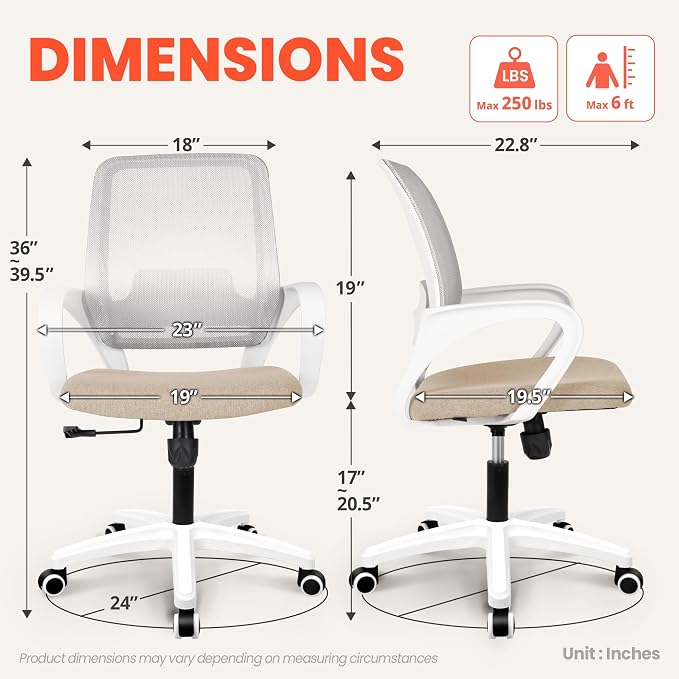 NEO CHAIR Home Office Desk Chair Ergonomic Mesh with Lumbar Support, Beige | Comfortable Mesh Support, Adjustable Height, 360° Swivel and Smooth Casters Designed for Long Hours of Work or Study - Image 2