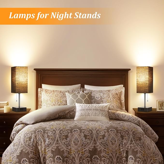 Table Lamp for Bedroom set of 2,3-Color Bedside Lamps with Pull Chain | Table Lamps for Nightstand with AC Outlets, Night Light Lamps with 2 Bulbs Lamps for Living Room Kids Office Decor（Black） - Image 6