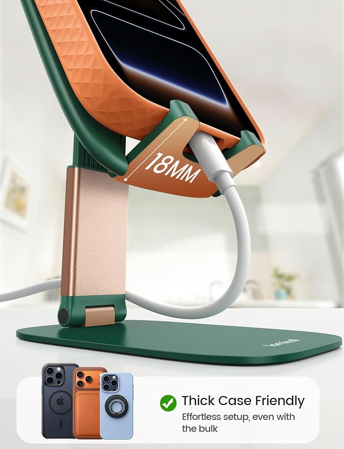 Lamicall Ultra-Thin Phone Stand, Green Office Desk Decor Accessories | Sage Green Desk Accessories, Office Cubical Decor for Men, Stocking Stuffers for Teens Girls Boys Gifts, Sturdy Phone Holder - Image 3