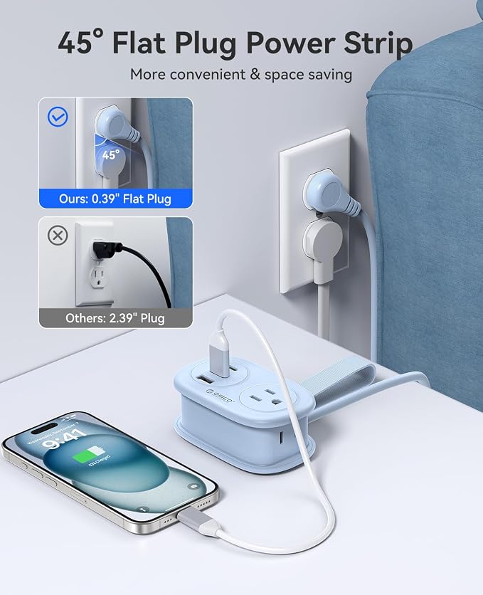 ORICO Cruise Approved Power Strip for Travel, 5 in 1 Extension Cord | with 2 AC Outlets 2 USB-A and 1 USB-C Ports , 3.7 ft Flat Plug Wrap-around Power Strip for Cruise Office, Hotel, Home- AP3 - Image 5