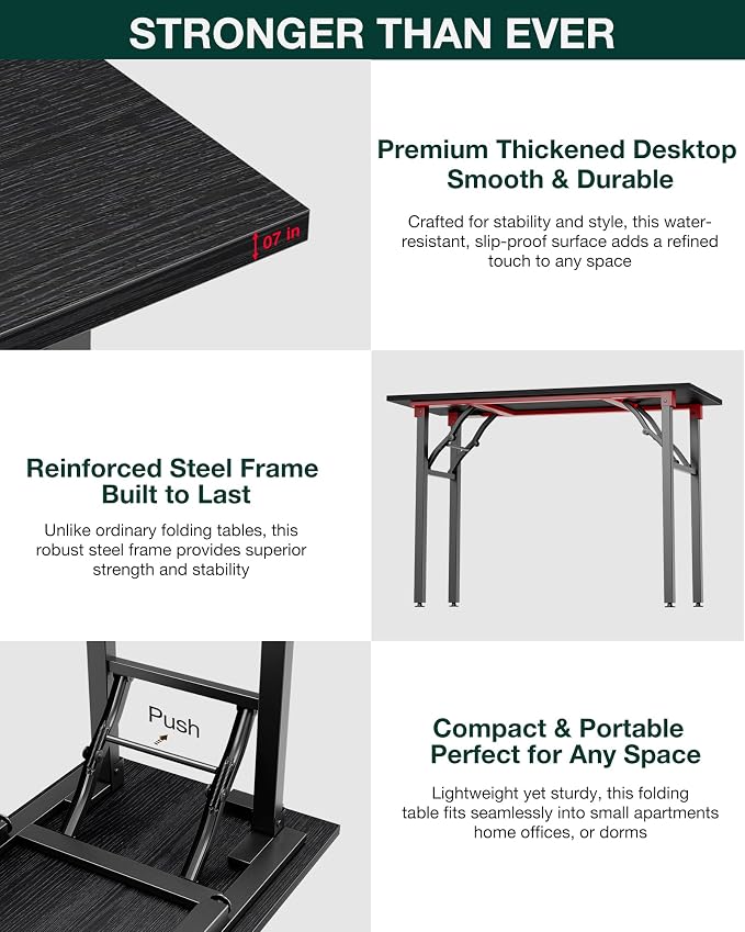 Small Folding Computer Desk – 43.3 Inch Portable Table for Craft and Study, Lightweight Desk for Small Spaces, Foldable Laptop Table Built-in AC/USB Outlets for Convenience, Dark Oak - Image 7