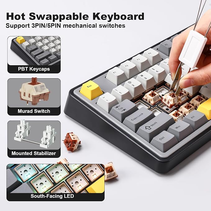 AJAZZ AK980 Wireless Keyboard with Smart Display & Knob,98% Mechanical Keyboard Tri-Mode BT/2.4G/USB-C, Hot Swappable, PBT Keycaps, with RGB Light for Win & Mac(Black,Murad Switch) - Image 7