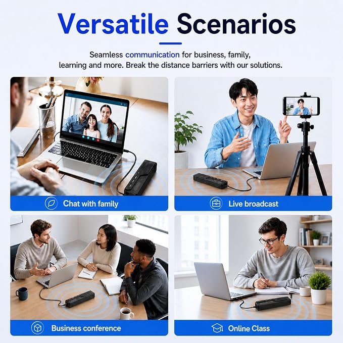 3 in 1 USB Computer Speakers with Microphone, Wired Desktop Sound Bar for PC Laptop, Stereo Bass & 360° Enhanced Audio, Conference Speaker for Home Office, Online Learning, Gaming & Video Calls - Image 7