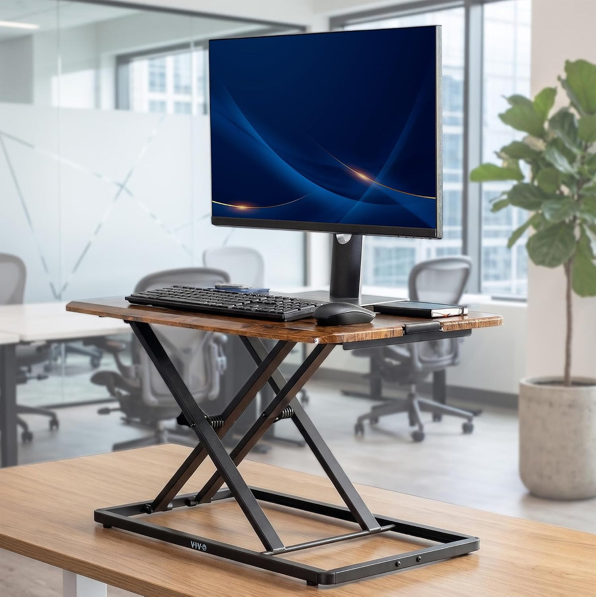 VIVO Manual Height Adjustable Standing Desk Converter, 29" Vintage Brown - Image 6