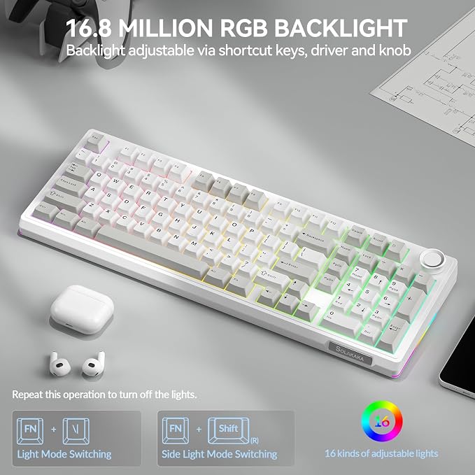 SOLAKAKA KI99 Pro 96% Wireless Mechanical Keyboard, RGB Gaming Keyboard, Hot-Swappable Pre-Lubed Switches, Gasket Structure Creamy Keyboards (Graywhite, Silent Switch) - Image 8