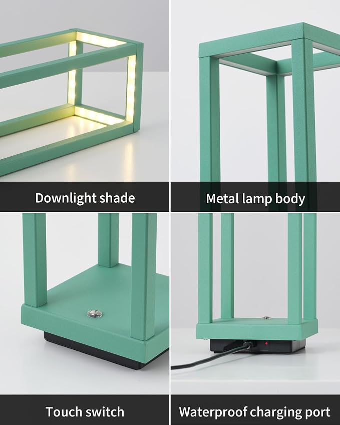 PUSU Cordless Waterproof Table Lamps Set of 2, Green LED Outdoor Desk Lamp | Rechargeable 4000mAh Battery Operated, 2700K 3-Level Dimmable, Portable Lighting for Patio, Camping, Bedroom, Night Light - Image 9