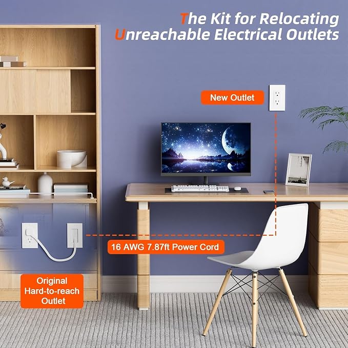 in Wall Cable Management Kit 2 AC TV Outlet Wall Kit 7.8ft Cord Power Relocation in Wall Outlet Extender for Living Room Bedroom and Home Theater - Image 4