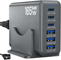 165W Charging Station, 6 Port Desktop Charger, 3 Ports 40W Grey | USB Charger Block, 3 x USB A 15W, 3 x USB C 40W, Compatible with iPhone, Galaxy, MacBook, iPad, Home Office, Travel and More by Newdarren