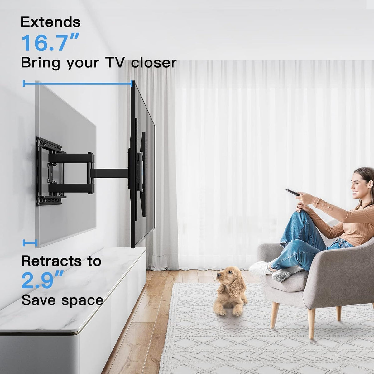 Pipishell Full Motion TV Wall Mount for 37-75 inch Flat/Curved TVs up to 100lbs, Wall Mount TV Bracket Swivel and Tilt, TV Mount Fits 8/12/16" Wood Studs, Max VESA 600x400mm, PILF3 - Image 5