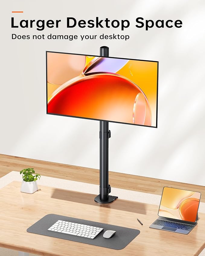 Extra Tall Monitor Arm for 13-27" Monitors, 31.5" Pole, Height Adjustable | Full-motion adjustment with swivel, tilt and rotation, supports up to 17.6 lbs, VESA 75x75-100x100mm, C-clamp mount - Image 6