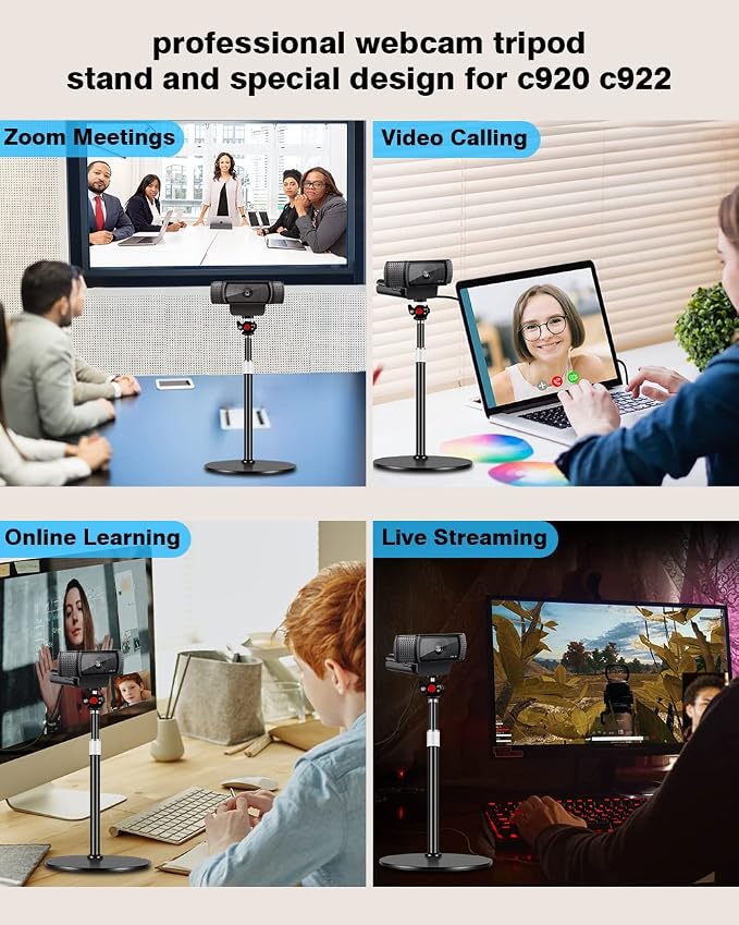 Webcam Tripod Stand for Desk: Webcam Stand for Logitech Brio | C920 | C922 | C615 | C930e - Height & Angle Adjustable Desktop Tripod for Light & 1/4" Thread for Live Streaming | Video Calling - Image 9