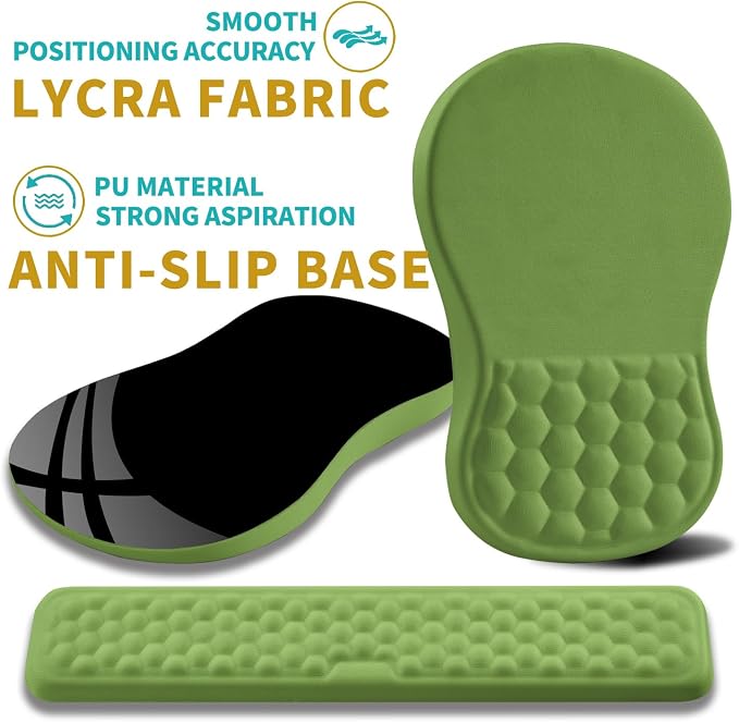 Hokafenle 2 in 1 Ergonomic Mouse Pad Wrist Support & Wrist Rest for Computer Keyboard Set, with Relieve Carpal Tunnel Pain Massage Bulge and Full Memory Gel Design (2In1 Set, Grass Green) - Image 6