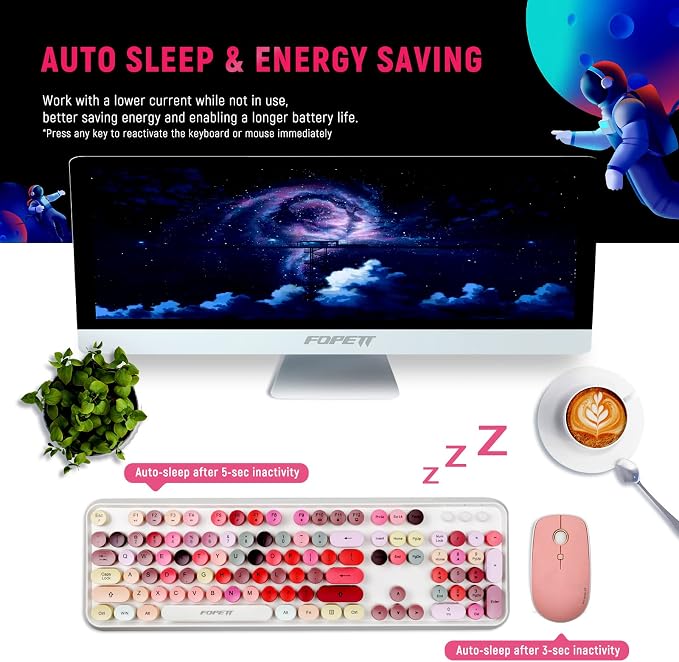 Wireless Keyboard and Mouse Sets,Reliable 2.4 GHz Connectivity for PC,Laptop,Smart TV and More (White Colorful) - Image 4