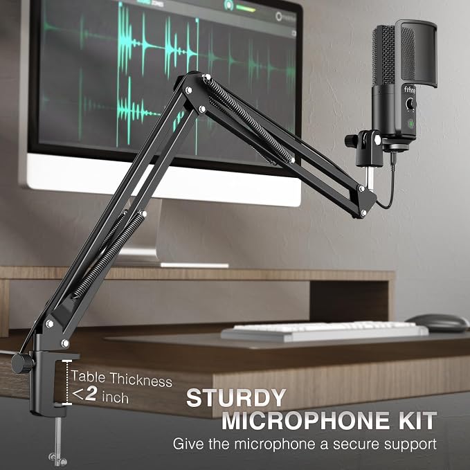 FIFINE T669PRO1 USB Studio Recording Microphone for Podcast, Singing | Cardioid Condenser Mic, 16MM Large Diaphragm, Mute Button, Gain Knob, Pop Filter, Metal Boom Arm, Content Creation, Streaming - Image 3