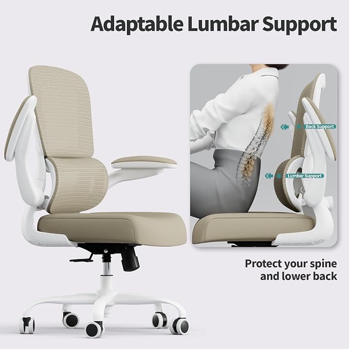 TRALT Office Chair - Ergonomic Desk Chair with Adjustable Lumbar Support, Mesh Computer Chair, Executive Chair for Home Office Comfortable Lumbar Support (1, Khaki) - Image 7