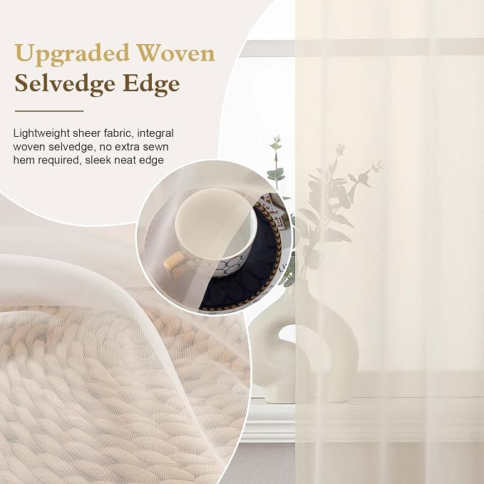 Cream Sheer Valances for Windows 2 Panels 14 Inch Length 52" Width | Window Topper Valance for Cafe Kitchen, Small Window Decor for Bedroom Living Room, Rod Pocket, Each Panel 52W x 14L - Image 5