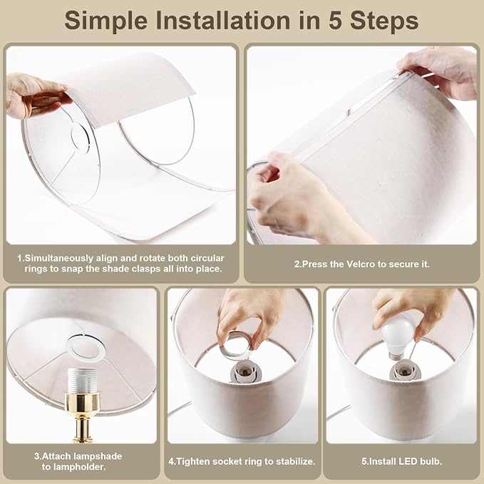 17.3" Table Lamp Set of 2 for Living Room Bedroom, Bedside Lamps for Night Stands, Desk Nightstand Lamp Dimmable, Modern Linen Cream Ceramic Lamps (White-B) - Image 6