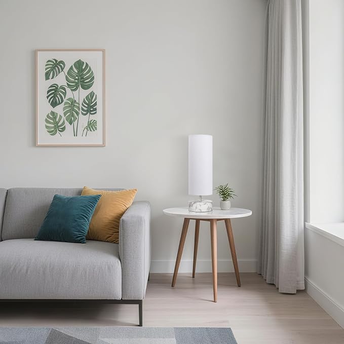 Touch Table Lamp with Marble-Grain Metal Base, 3 Way Dimmable Bedside Lamp | Modern Minimalist Desk Lamp with White Shade, Nightstand Night Light for Bedroom Living Room Home Office, LED Bulb Included - Image 7