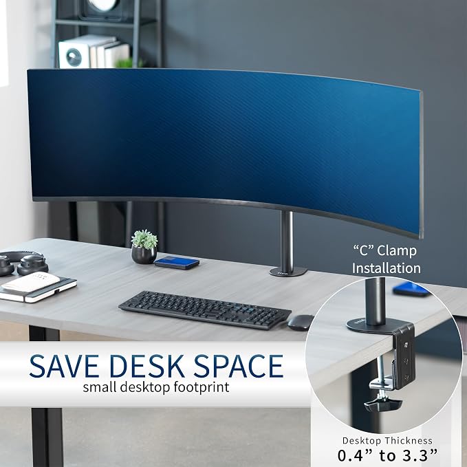 VIVO Clamp-on Single Ultra Wide Monitor Desk Mount, Low Profile Heavy Duty Adjustable Stand for 1 Ultrawide Screen up to 49 inches, 44 lbs Capacity, Black, STAND-V100C - Image 6