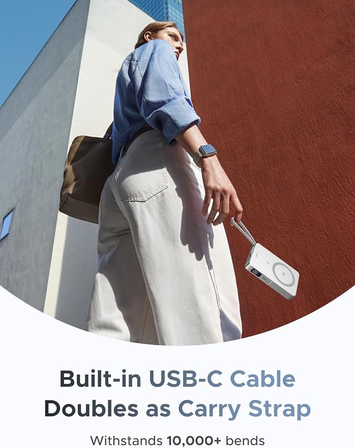 UGREEN MagFlow 10000mAh Qi2 25W Wireless Power Bank Built-in Cable | Qi2 25W wireless, built-in cable, 30W PD wired. MagSafe compatible. White for iPhone 17/12 - Image 4