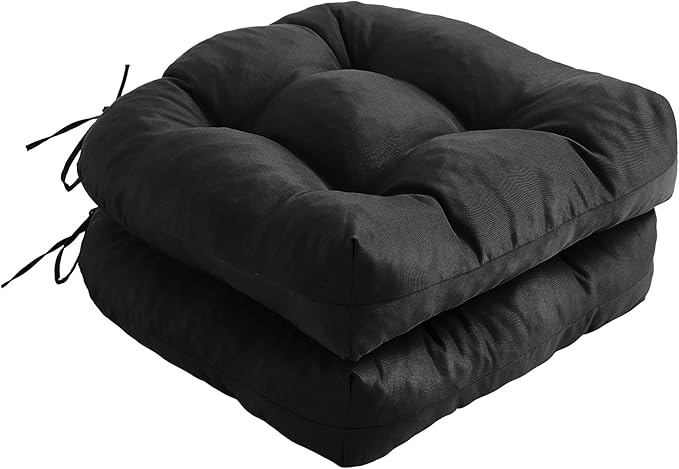 IPYNBAP Outdoor Chair Cushions Set of 2, Patio Chair Cushions with Ties,19x19+5” Tufted Outdoor Seat Cushions, Waterproof Patio Furniture Cushions, Outdoor Dining Chair Pads, Black by IPYNBAP