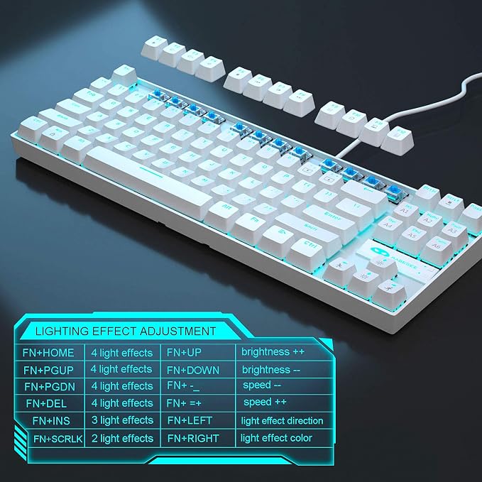 MageGee Mechanical Gaming Keyboard with Blue Switch, Compact 87 Keys Wired Computer Keyboard for Windows Laptop PC Gamer, LED Ice Blue Backlit, White - Image 5