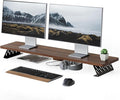 Fenge Monitor Stand Riser, Wooden & Metal Desk Shelf Organizer, Brown | 42.5 Inch Dual Monitor Riser for 2 Monitors, Multifunctional Monitor Shelf for Laptop, PC, Printer by Fenge