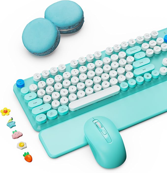 Wireless Keyboard and Mouse Combo, Blue, Round Keycaps, Magnetic Wrist Rest - Image 9
