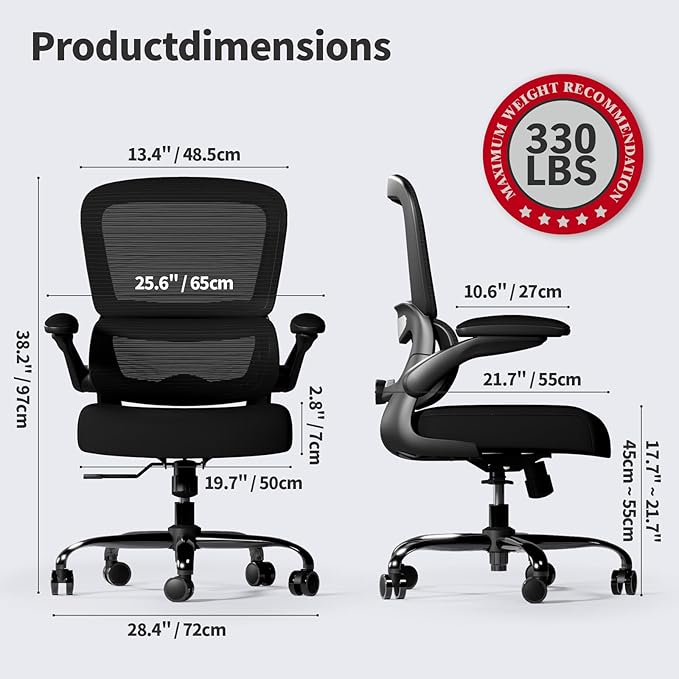 TRALT Office Chair - Ergonomic Desk Chair with Adjustable Lumbar Support, Mesh Computer Chair, Executive Chairs for Home Office Comfortable Lumbar Support Black Pack of 4 - Image 3