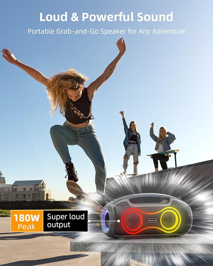 Portable Bluetooth Speaker Wireless, 180W Max Loud Waterproof Speakers, Bass Boost Boom Box for Party and Outdoor, w/2*Subwoofer, 2*Tweeter, DSP, IP65, 24H, TWS, TF, USB, AUX - Image 5