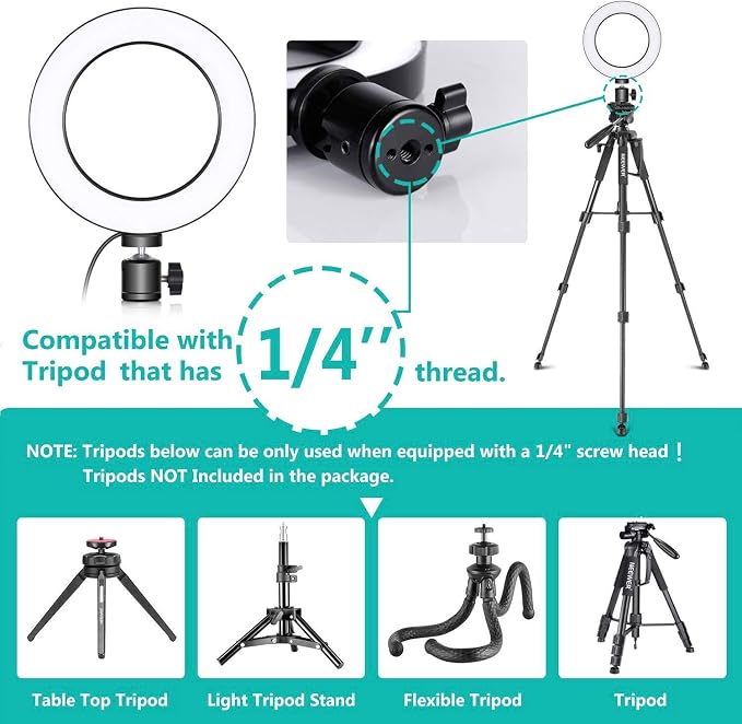 Ring Light OEBLD Dimmable with 3 Light Modes & 10 Brightness Level 360° Rotae LED Ring Fill Lights for Phone Live Stream Makeup YouTube Video Shooting (C(10'' Ring Light with Clip)) - Image 4