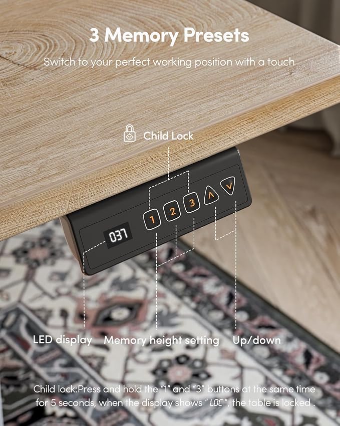 CubiCubi 48 x 24 Large One-Piece Electric Adjustable Standing Desk, Maple | Height Adjustable Electric Computer Home Office Sit Stand up Workstation, with Memory Presets, Headphone Hook - Image 9