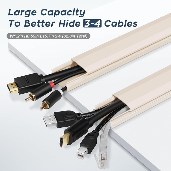 PVC Cord Hider Cable Management Wall, 62.8in TV Cable Hider | Paintable Cable Concealer for Wall Mounted TV, Cable Raceway Beige Wire Hider, Wall Wire Covers for Cords, L15.7inW1.2H0.59in - Image 4