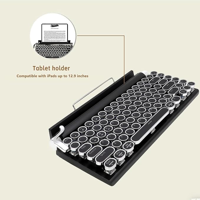 Adventurers Typewriter Style Retro Mechanical Keyboard, White Backlight, 83 Key Bluetooth 5.0 Blue Axis Compatible with Desktop, Laptop, Mac and Mobile, Black, 12.3 x 6.6 x 1.6 Inches - Image 7