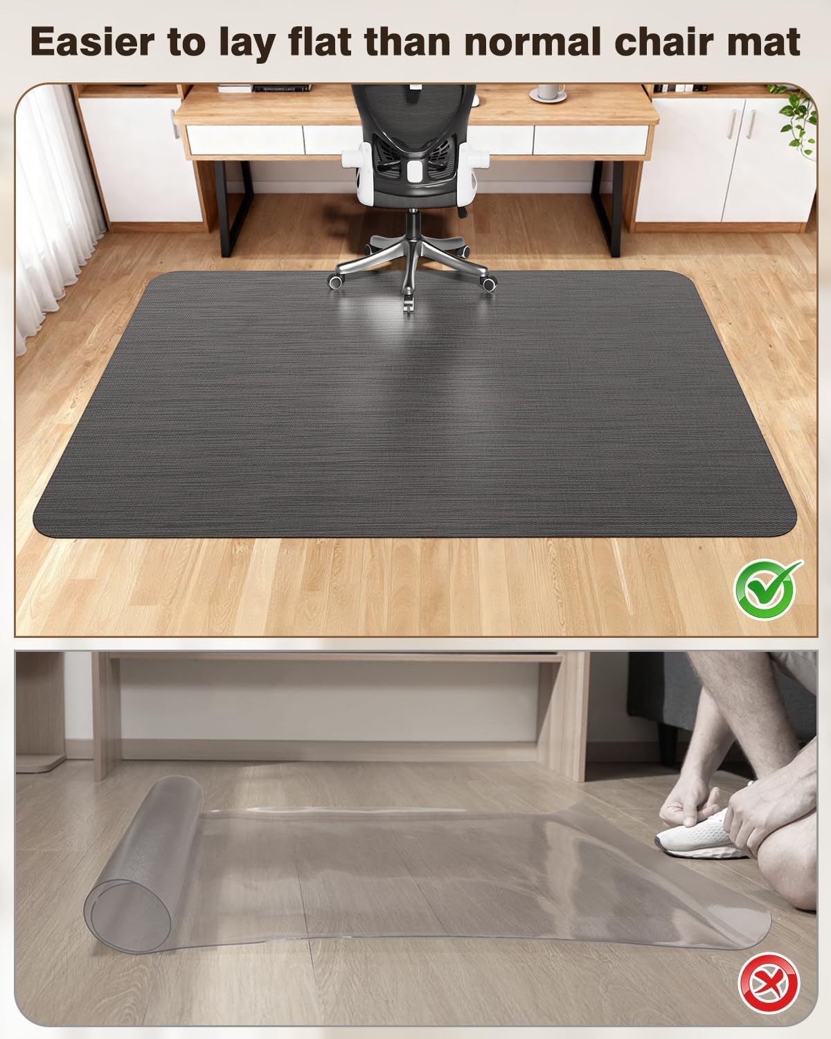 Ultra Large Office Chair Mat for Hardwood Floor, Rolling Chair Mat for Hard Wood, Large Anti-Slip Hard Floor Protector, Heavy Duty Computer Desk Rug for Office and Home 35.4"*47.2" Black - Image 3