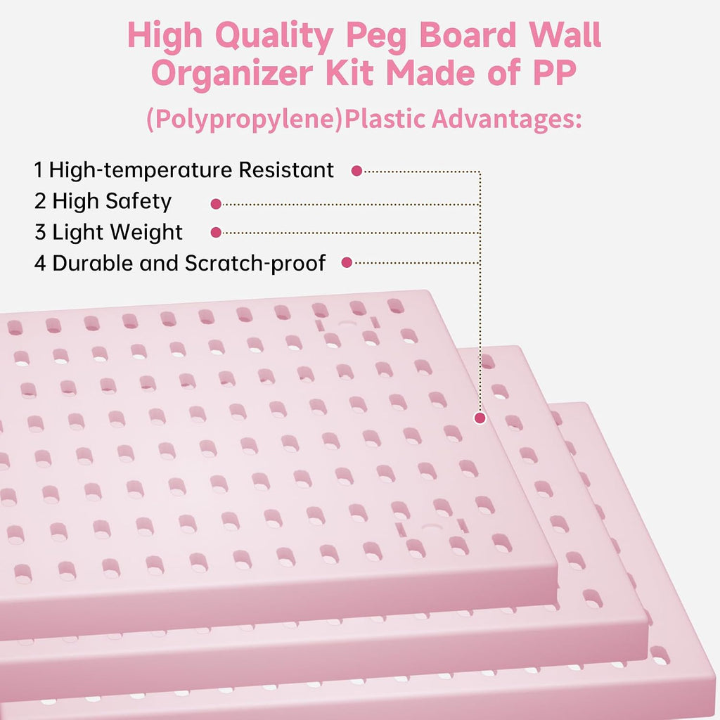 4 Pack Pink Pegboard Panels Kit Wall Organizer and 22 Accessories - Image 5