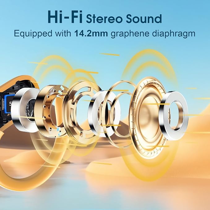 Wireless Earbuds 75H Bluetooth 5.4 Sport Headphones with Earhooks, Yellow | IPX7 Waterproof In-ear Buds Feature ENC Noise Cancelling Mic & Deep Bass. Stereo Sound Device for Gym Running Workout - Image 6