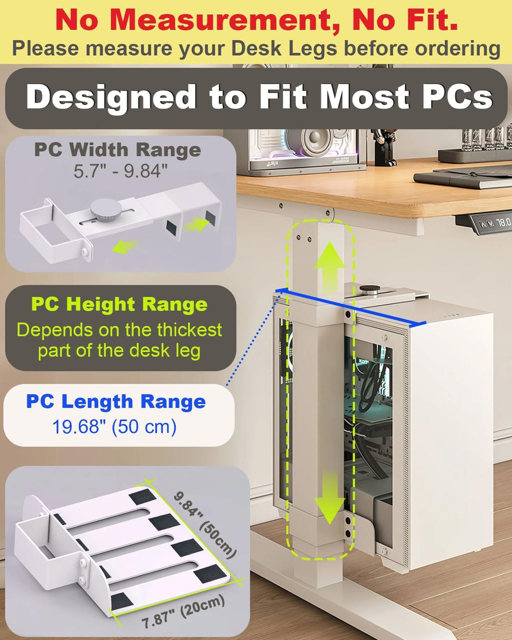 Under Desk PC Mount No Drill Clamp Holder CPU Stand Fits 75x45mm - Image 9