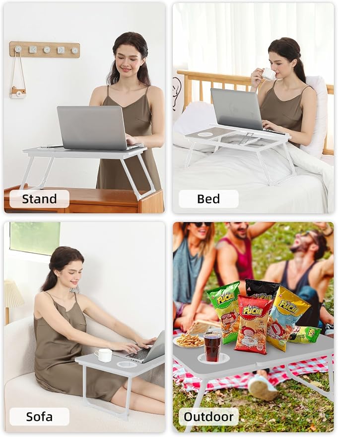 Lap Desk for Couch/Sofa/Floor, 5-Angle Adjustable Bed Desk with Foldable Legs &Cup Holder, Light Weight Bed Tray Table for Writing/Eating/Reading, Portable Laptop Stand for Adults, Kids - Image 5